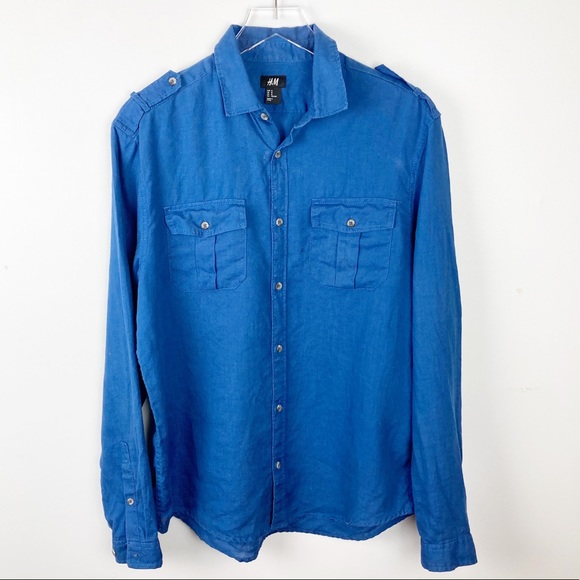 H&M Shirts Hm Medium Blue Linen Shirt Poshmark